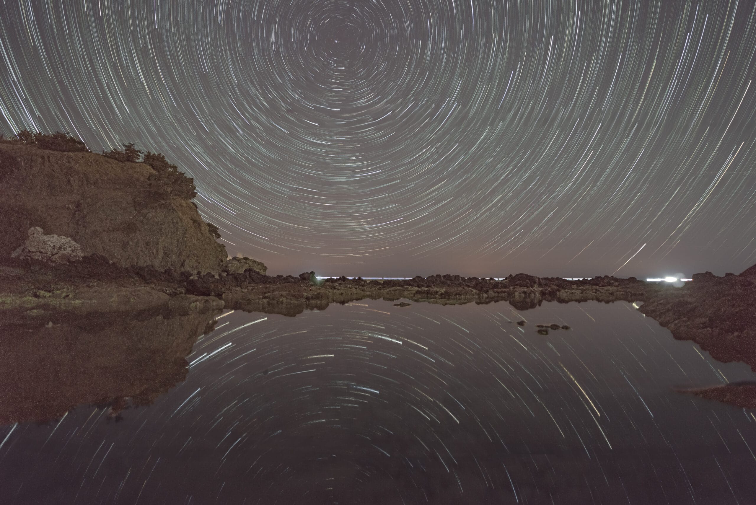 Circular star trails above the volcanic rocks of Gabor, Cyprus.