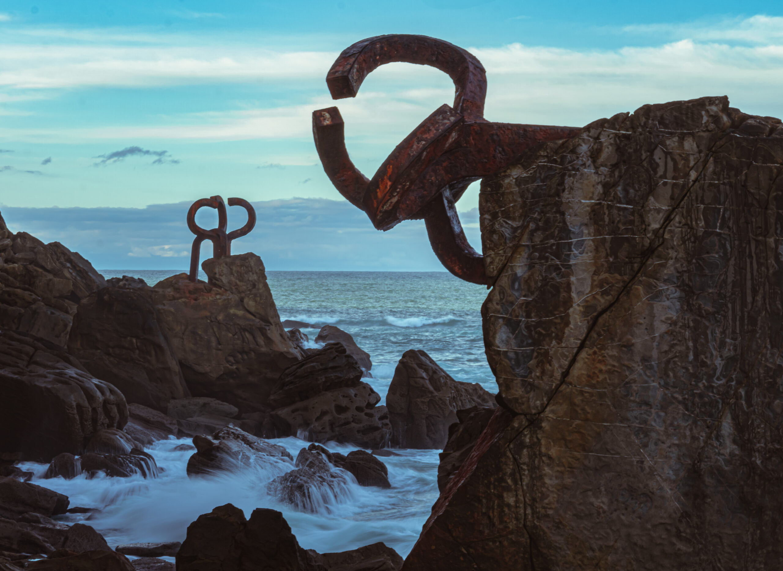 Comb of the Winds sculptures overlooking the sea in San Sebastián, Basque Country, Spain.