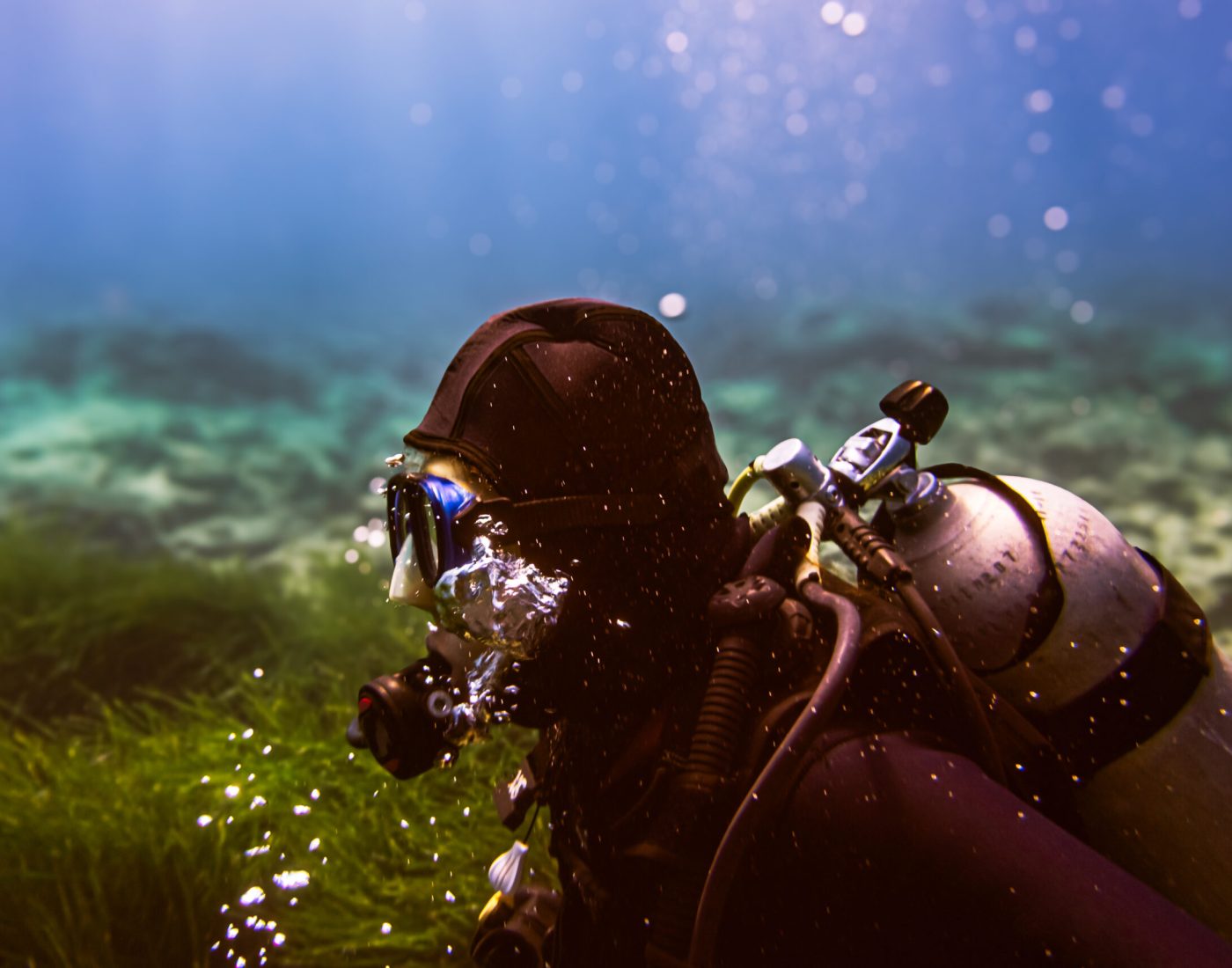 Diver exploring the Mediterranean Sea near Paphos, Cyprus.